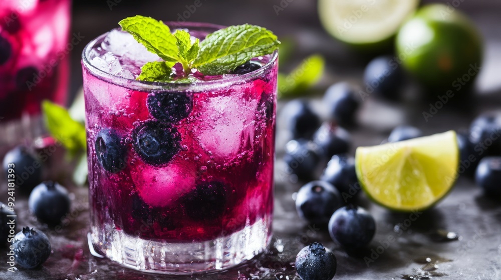 A blueberry-mint-lime cocktail A blueberry-mint-lime cocktail