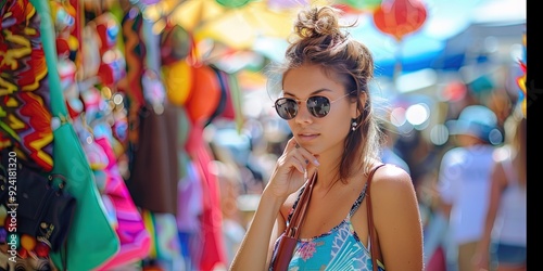 Wallpaper Mural woman shopping at street fair  Torontodigital.ca