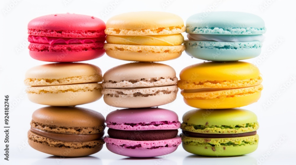 Vibrant Macaron Stack on White Background - High-Resolution Photo Vibrant Macaron Stack on White Background - High-Resolution Photo