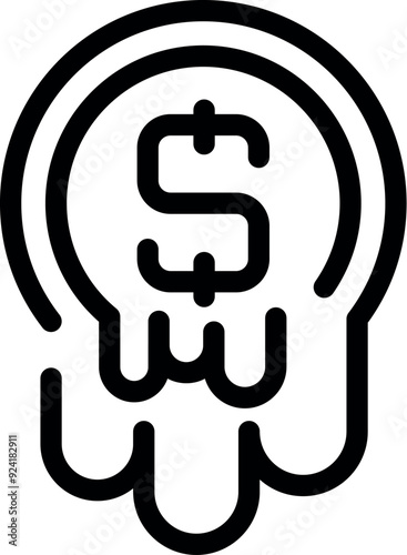 Minimalist vector illustration depicting a dollar coin melting, symbolizing the concept of financial crisis