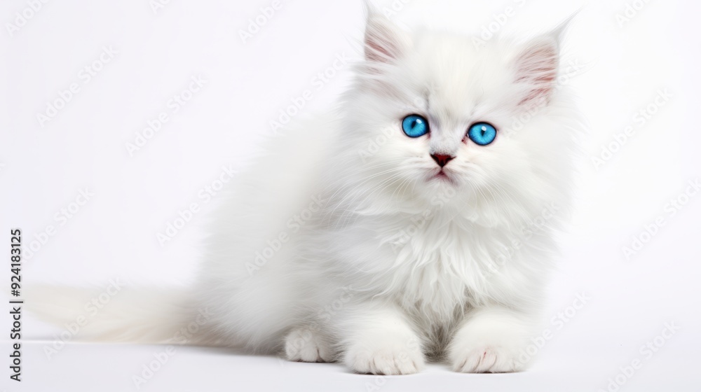 Adorable Persian Kitten with Striking Blue Eyes - Isolated on White