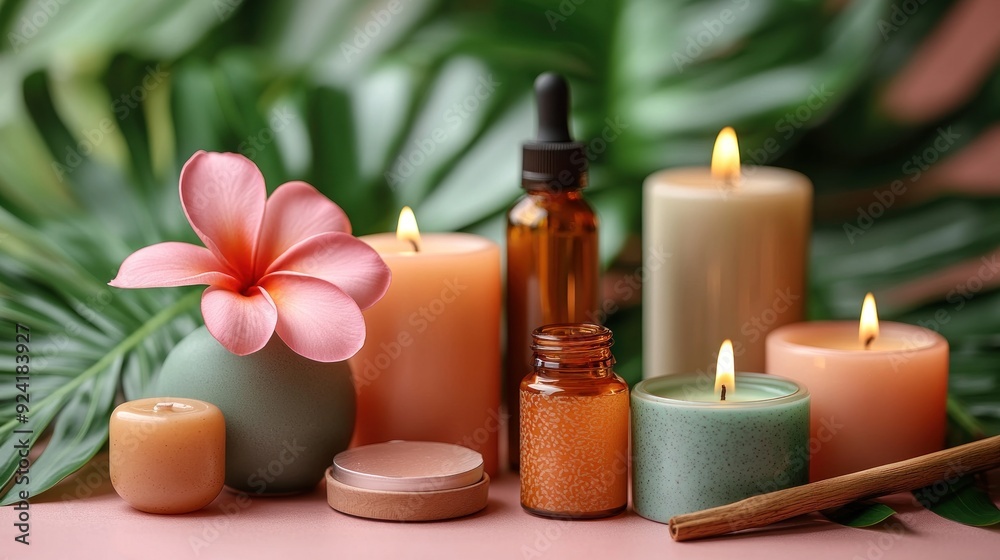 Spa Products and Tropical Flowers Spa Products and Tropical Flowers