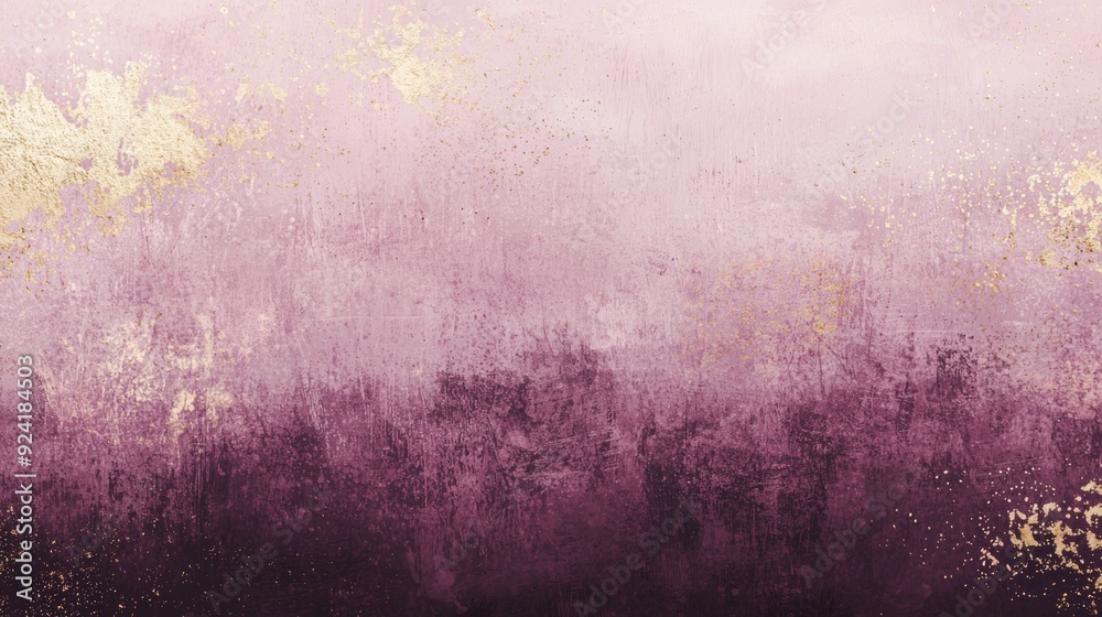 Fototapeta premium Elegant purple and pink ombre background with grunge texture and golden splashes, perfect for creative projects like web banners and wedding invitations