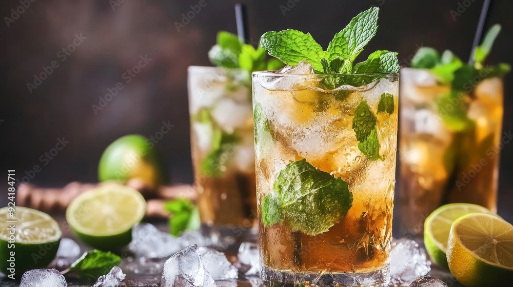 Long rum drink called a mojito or virgin mojito, served with soda, cane sugar, lime juice, and fresh mint. Long rum drink called a mojito or virgin mojito, served with soda, cane sugar, lime juice, and fresh mint.