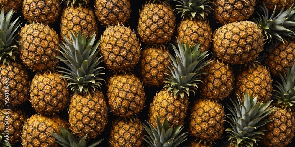 Close-up group pineapples pineapple center largest most prominen Close-up group pineapples pineapple center largest most prominen