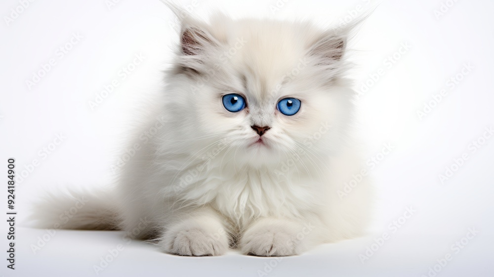 Persian Kitten with Blue Eyes: Striking Portrait on White Background Persian Kitten with Blue Eyes: Striking Portrait on White Background
