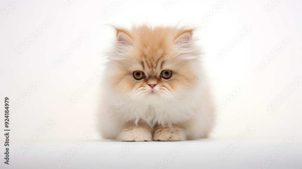 Fototapeta premium Adorable Persian Kitten with Curious Expression on White Background