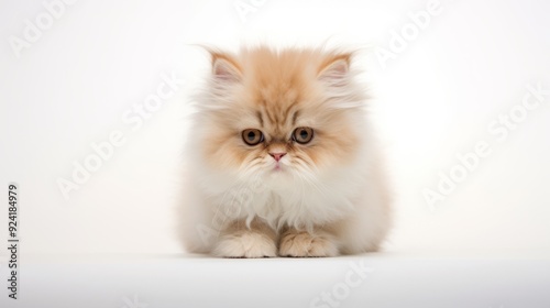 Adorable Persian Kitten with Curious Expression on White Background