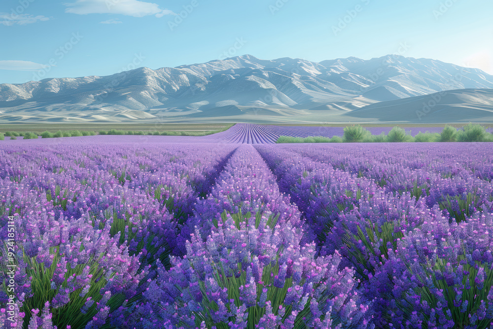 Beautiful lavender field landscape. Mountains in the background. Beautiful lavender field landscape. Mountains in the background.