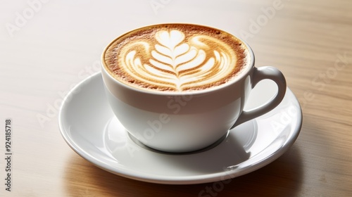 ## Cappuccino Latte Art: Steaming Cup Against White Background photo