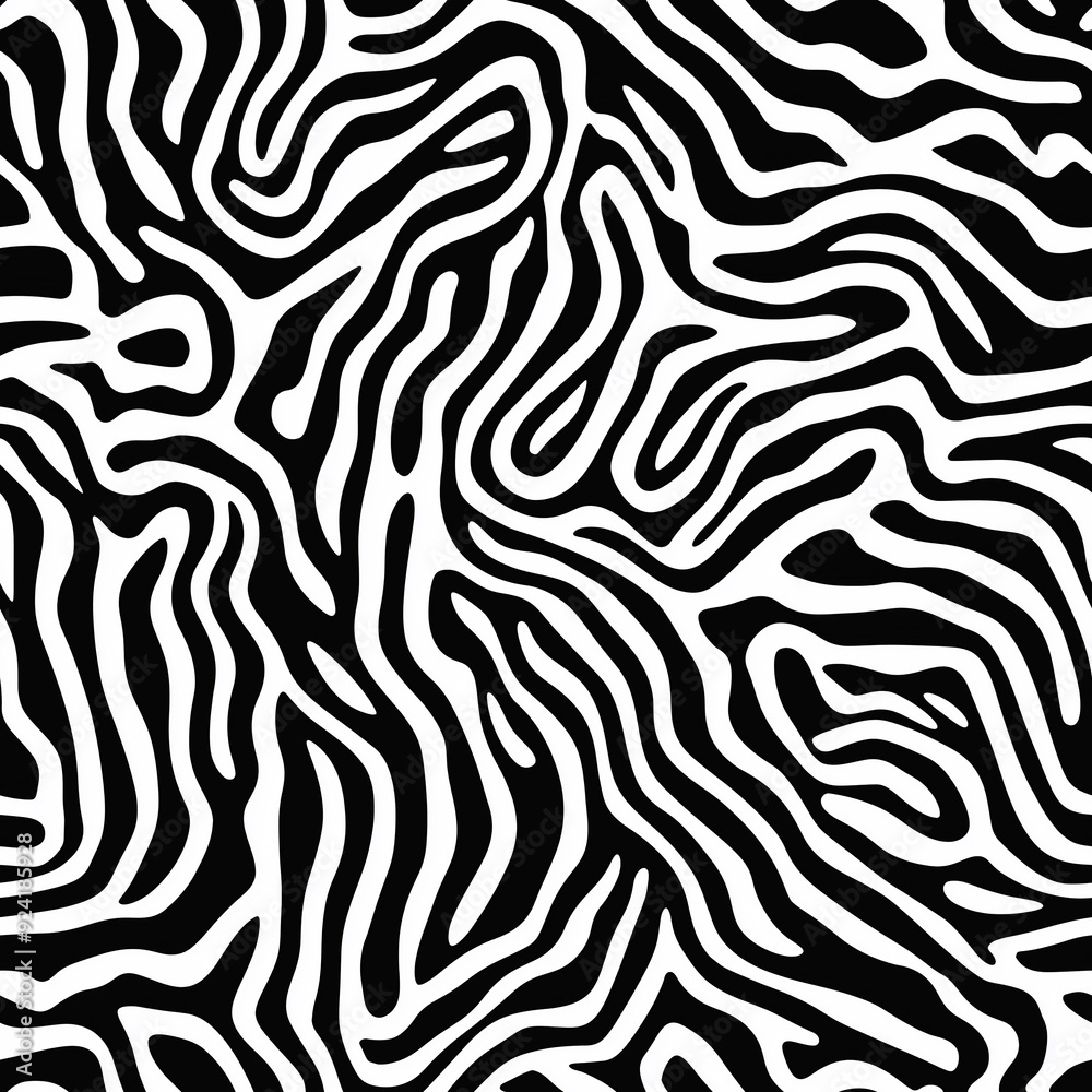 A bold black and white abstract pattern with flowing, irregular lines creating an organic, zebra-like appearance. The seamless design is perfect for tiling backgrounds or wallpaper. A bold black and white abstract pattern with flowing, irregular lines creating an organic, zebra-like appearance. The seamless design is perfect for tiling backgrounds or wallpaper.