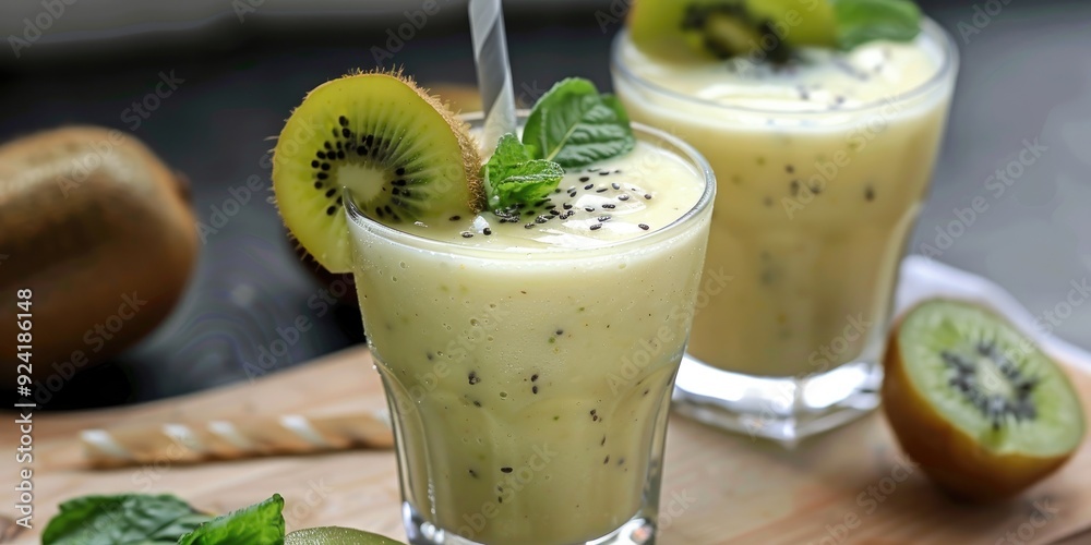 Homemade Frozen Kiwi Fruit and Soy Milk Smoothie