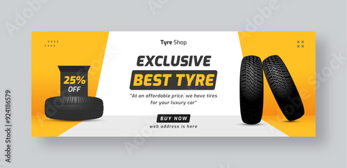 Tire shop social media facebook cover web banner template, auto repair shop banner