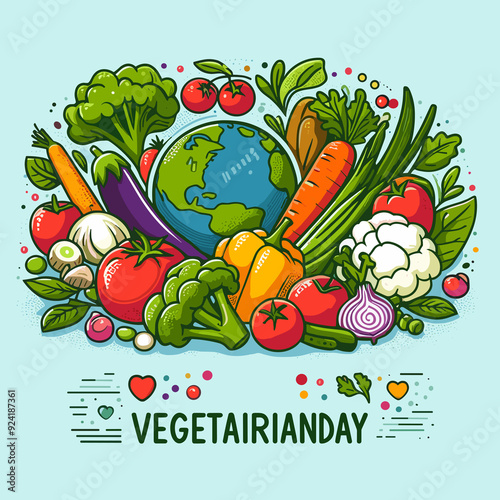 World Vegetarian Day illustration with earth and fresh vegetables