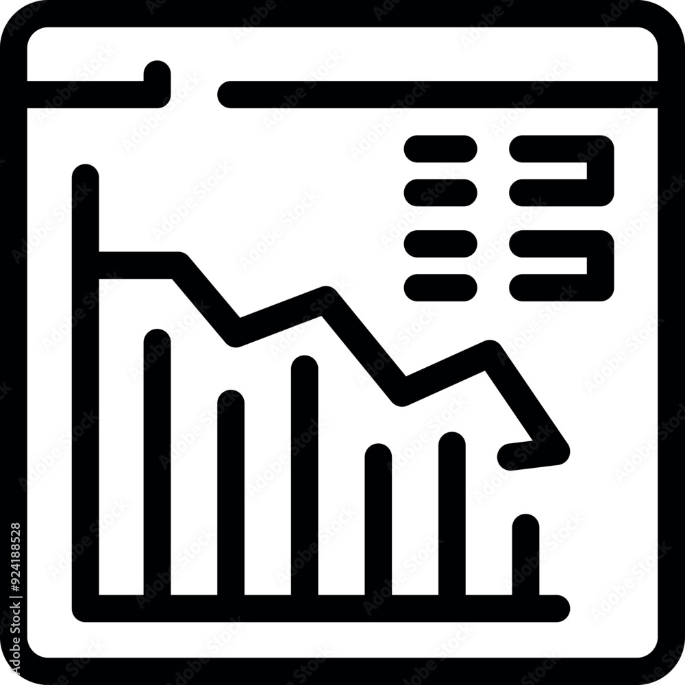 Line chart going down on a website, showing a negative trend in statistics Line chart going down on a website, showing a negative trend in statistics