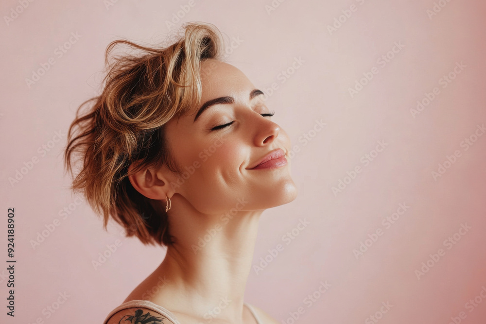 Fototapeta premium A close up of a woman's face with tattoos and her eyes closed