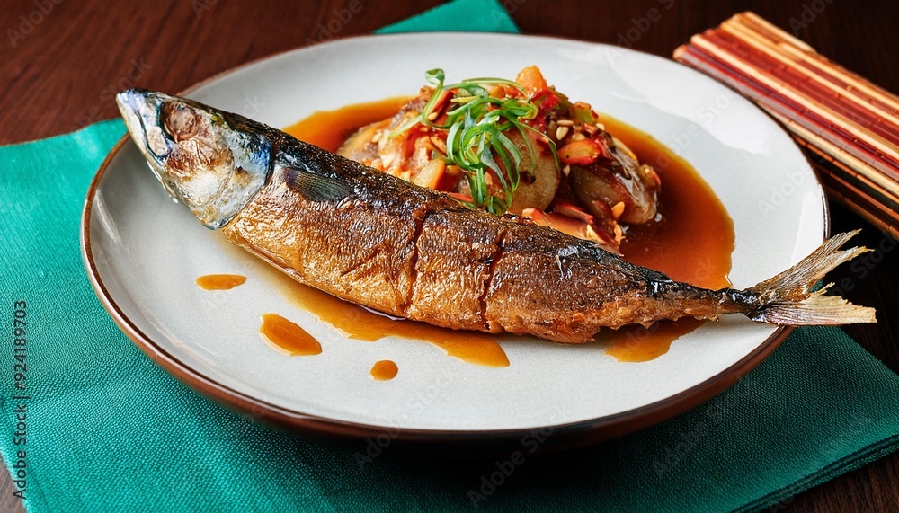 Fried mackerel with a sweet and sour sauce Fried mackerel with a sweet and sour sauce