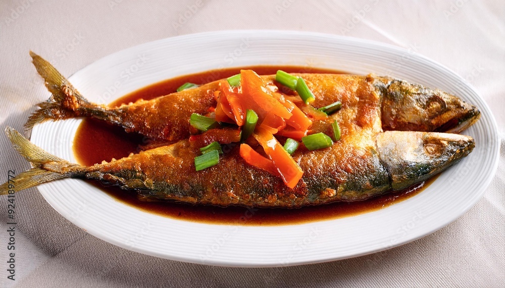 Fried mackerel with a sweet and sour sauce Fried mackerel with a sweet and sour sauce