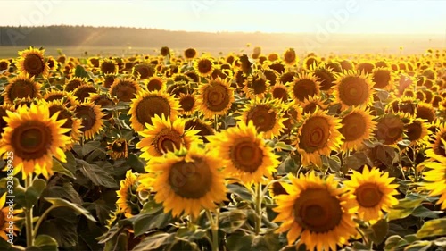 Sunflower field, filled with bright yellow blooms stretching towards the sun, capturing the beauty of nature and the essence of summer, motion video