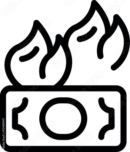 Line icon representing a banknote in flames, depicting financial loss