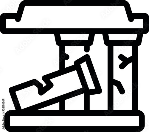 Outline icon of an ancient building collapsing after an earthquake