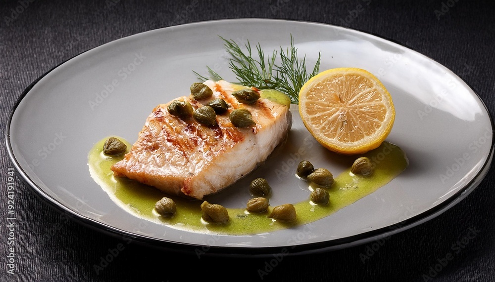 Grilled swordfish steak with a lemon caper sauce Grilled swordfish steak with a lemon caper sauce