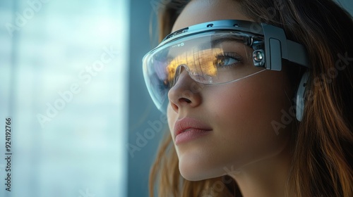 Woman Wearing Futuristic Augmented Reality Glasses