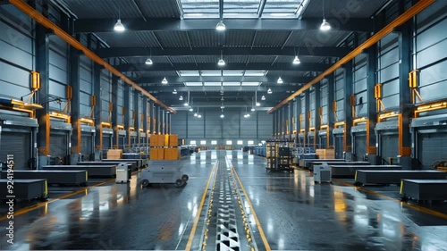 Warehouse or logistics industry center powered by artificial intelligence and advanced automation machine learning process, motion video