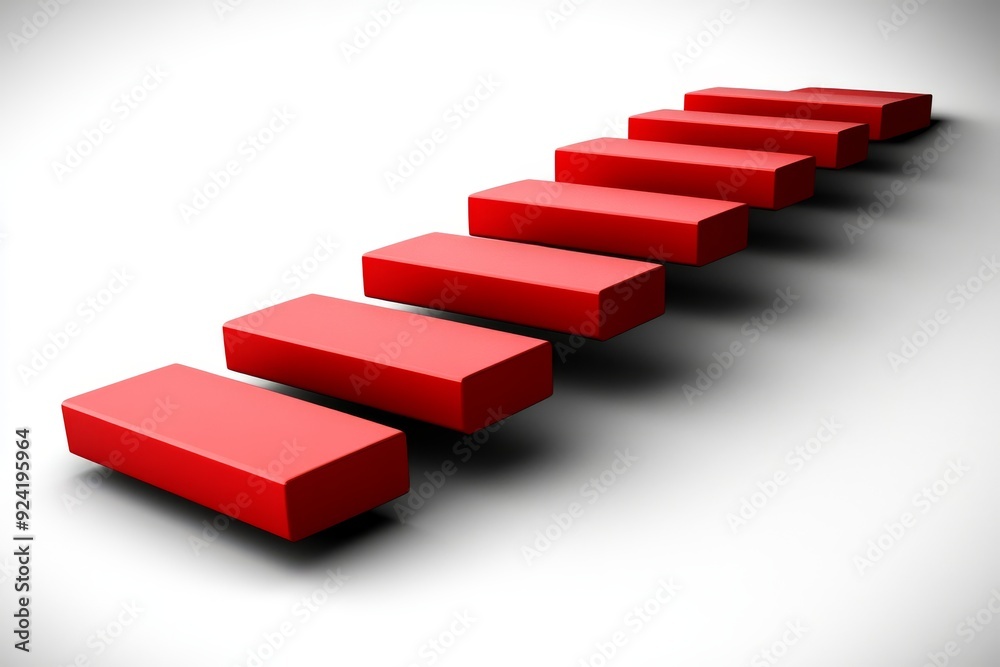 Red blocks arranged in descending staircase pattern representing decline challenges and downward trends suitable for themes related to business setbacks economic challenges and financial downturns Red blocks arranged in descending staircase pattern representing decline challenges and downward trends suitable for themes related to business setbacks economic challenges and financial downturns