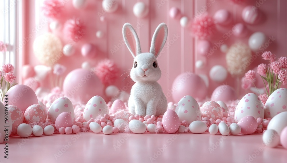 Easter Bunny with Pink Eggs and Decorations Easter Bunny with Pink Eggs and Decorations