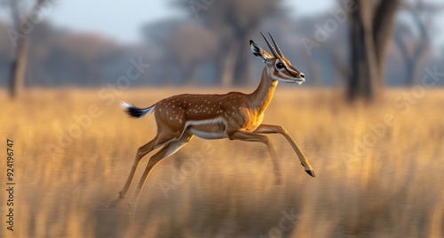 Blackbuck Antelope Running Through Golden Grass