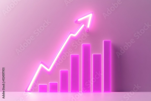 Free Download Neon pink ascending arrow over a bar graph symbolizing business growth financial success and positive trends ideal for corporate presentations market analysis and financial planning - GFXLoad