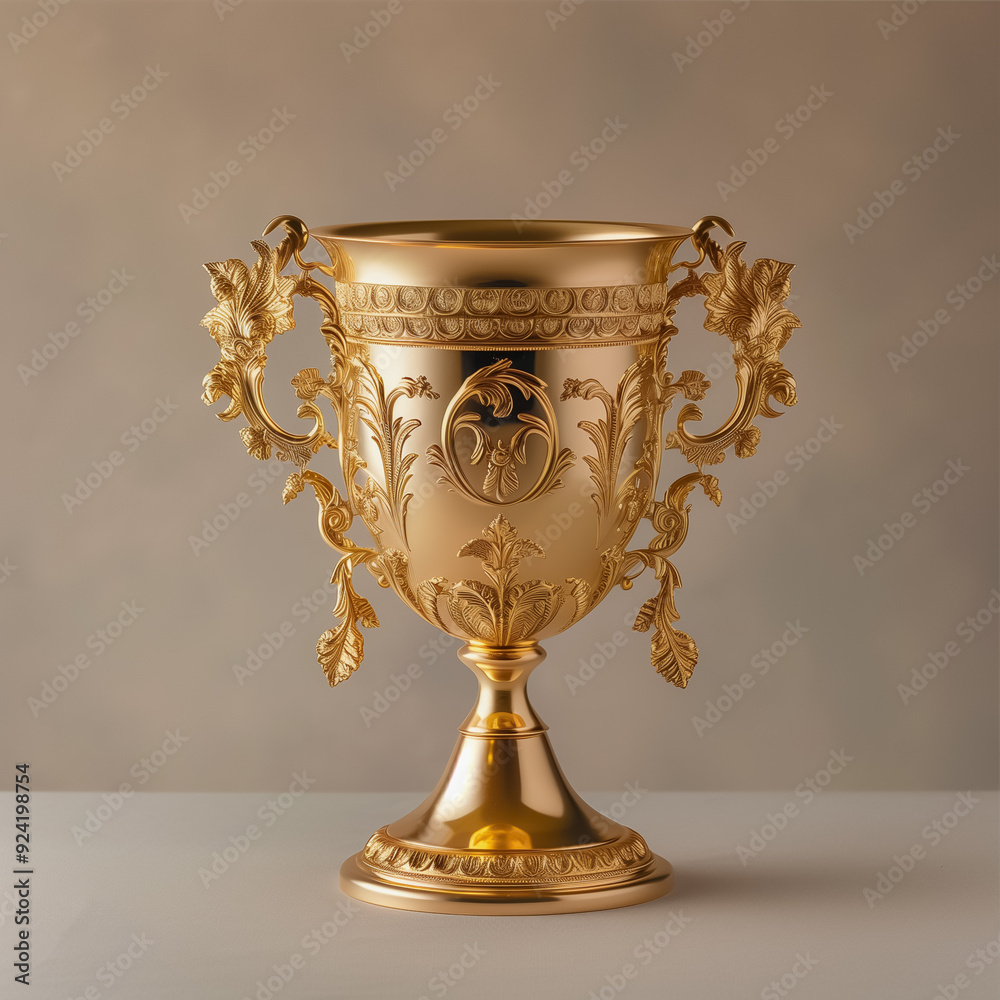 Ornate golden trophy with intricate design, standing against a neutral background.
