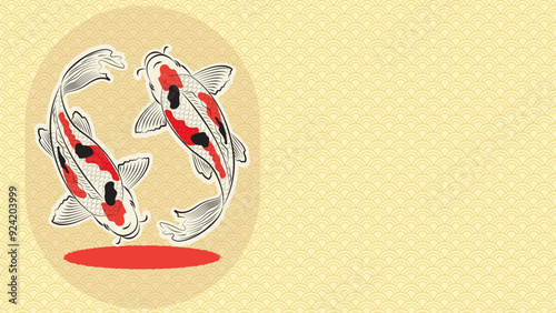 Japanese koi fish drawing illustration isolated in background with blank space, koi fish drawing line