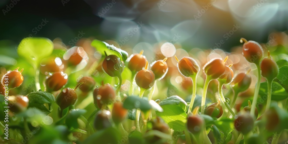 Close up of sprouted sango seeds with leaves shallow depth of field portrait Close up of sprouted sango seeds with leaves shallow depth of field portrait