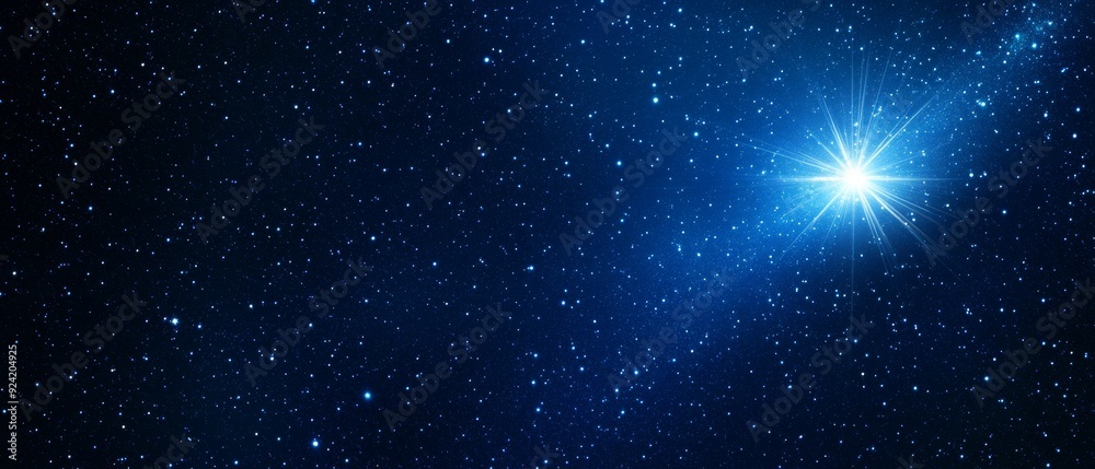 A dark blue, starry sky with stars, featuring a single, bright A dark blue, starry sky with stars, featuring a single, bright
