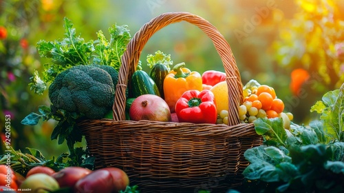 A basket of beautifully arranged fresh fruits and vegetables creates a homemade and appetizing look