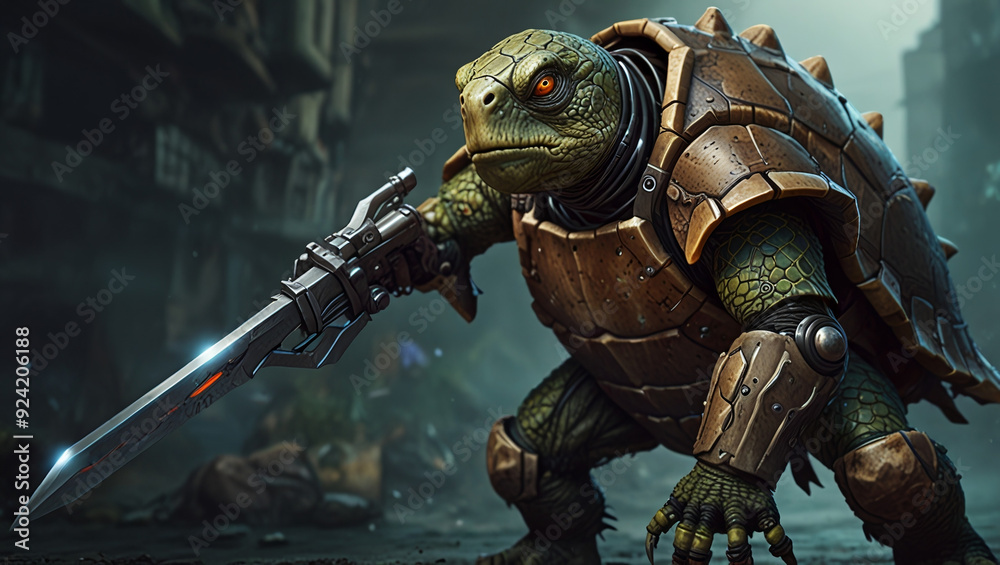 Fototapeta premium monster turtle warrior robotic illustration