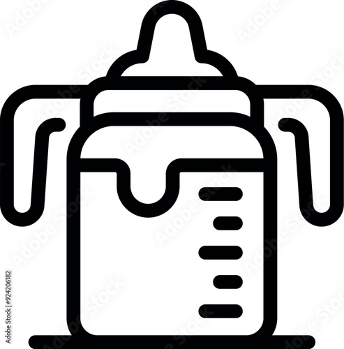 Black simple line vector icon for a baby bottle with handles showing milk level