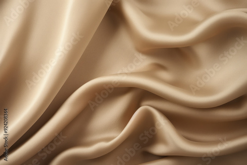 Processed collage of smooth wavy beige light brown satin silk cloth fabric texture. Background