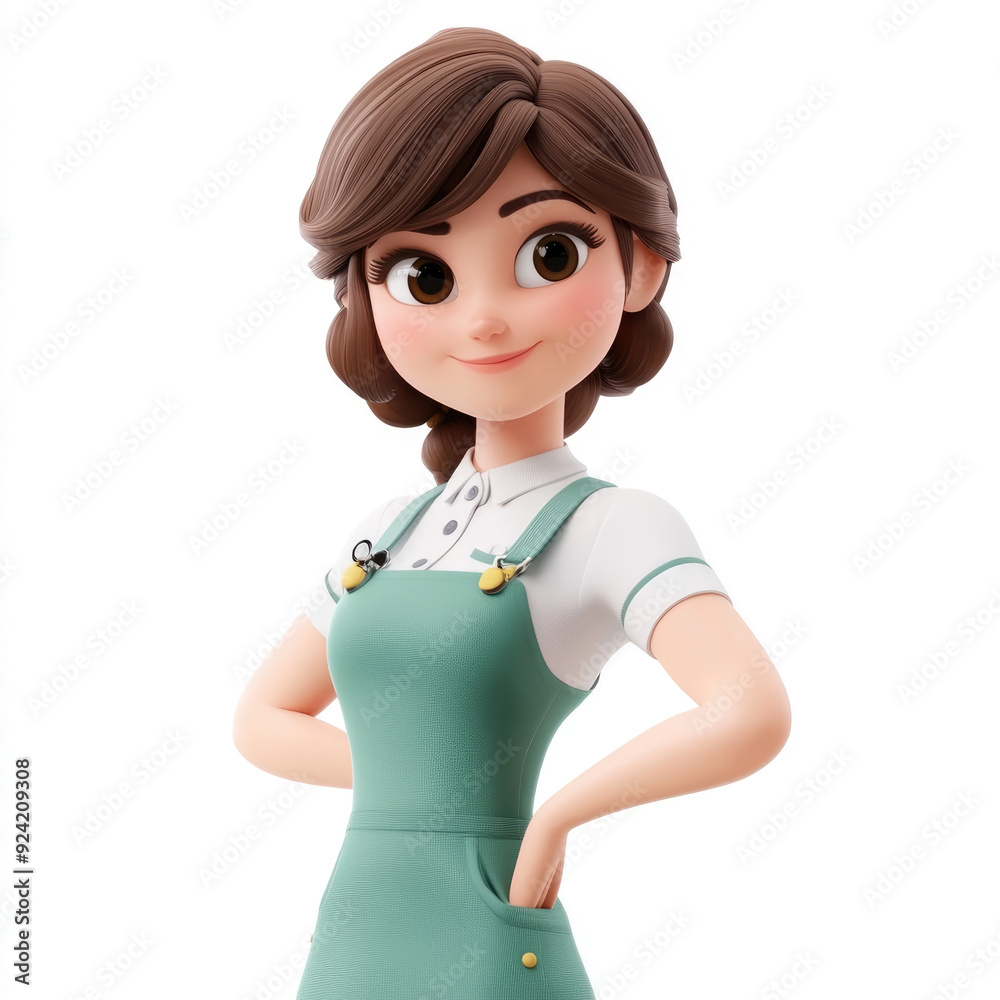3D cartoon, a female hairdresser uniform profession. on a solid white background 3D cartoon, a female hairdresser uniform profession. on a solid white background