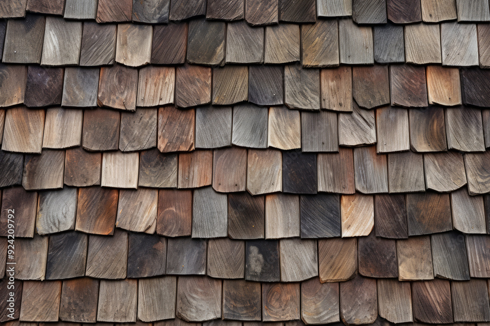 Processed collage of rustic barn roof shingles surface texture. Background for banner, backdrop