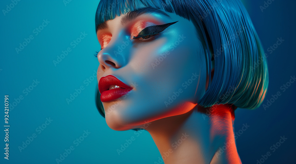 Portrait of a stylish model with sleek straight blue hair Portrait of a stylish model with sleek straight blue hair