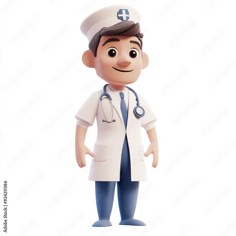 3D cartoon, a male nurse uniform profession. on a solid white background 3D cartoon, a male nurse uniform profession. on a solid white background