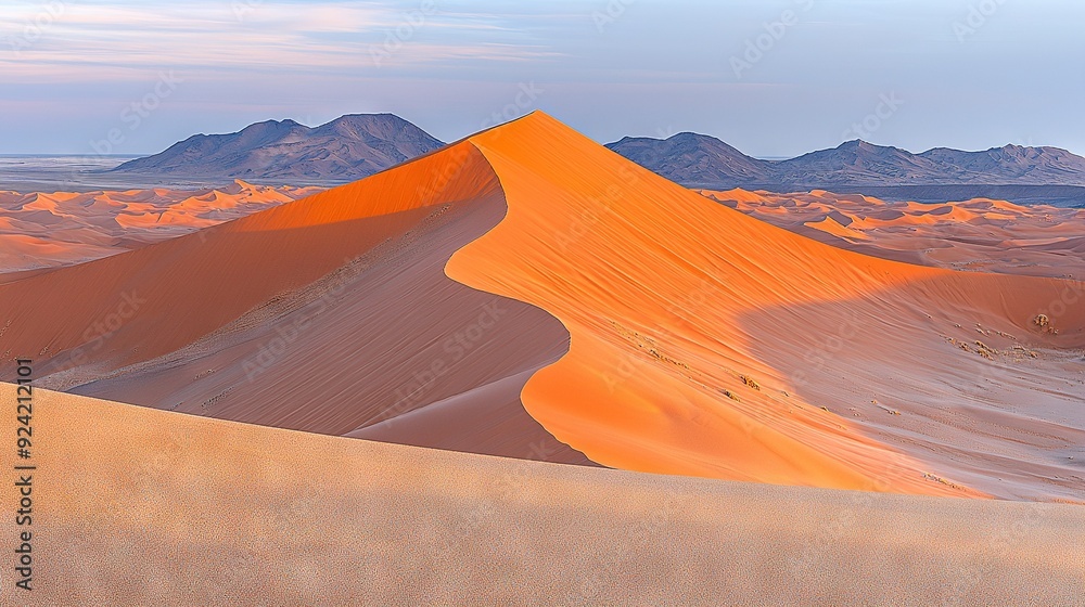 A group of mountains in the distance, with sand dunes in both the foreground and background A group of mountains in the distance, with sand dunes in both the foreground and background