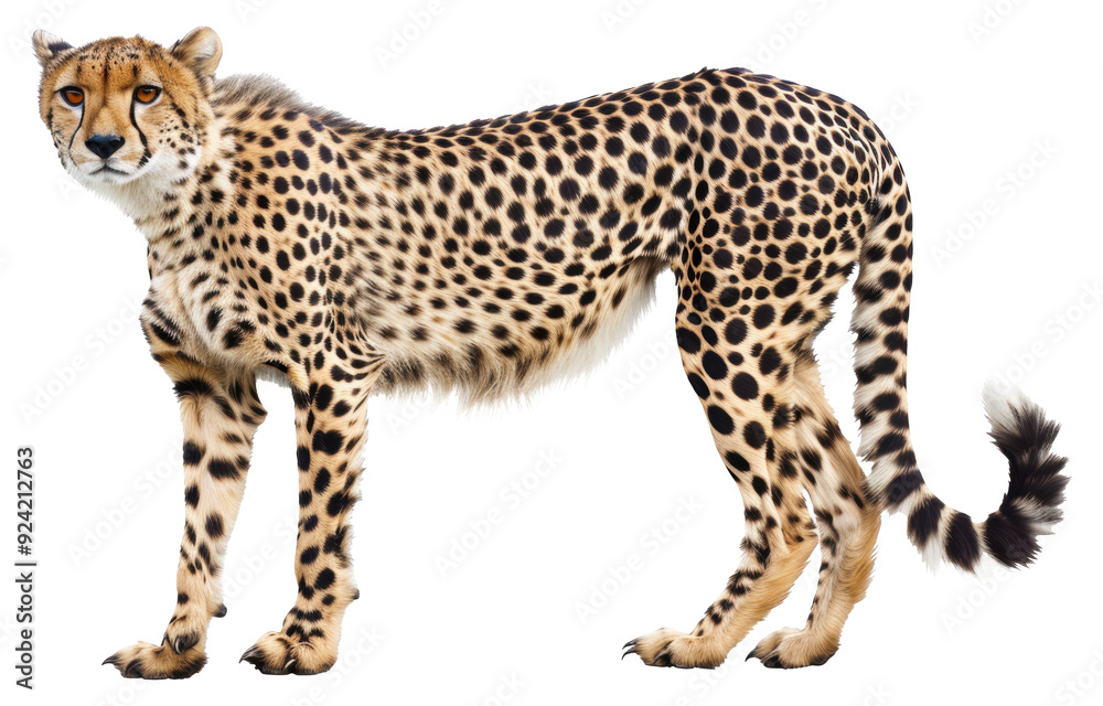 Standing cheetah with detailed fur pattern isolated on transparent background Standing cheetah with detailed fur pattern isolated on transparent background