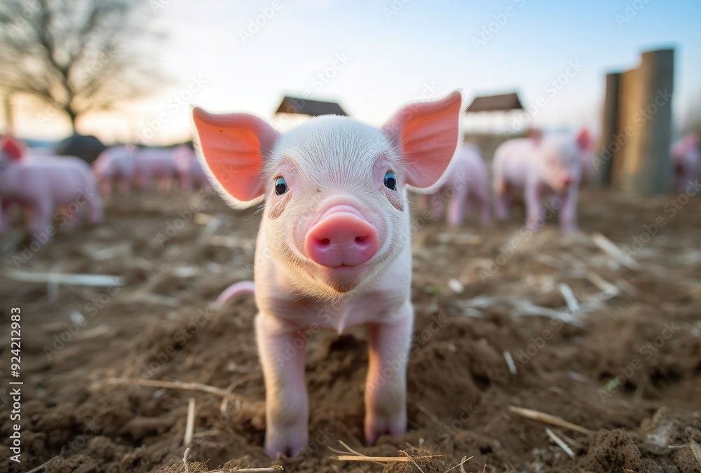 A Piglet With Curious Blue Eyes Looks Directly at the Camera A Piglet With Curious Blue Eyes Looks Directly at the Camera