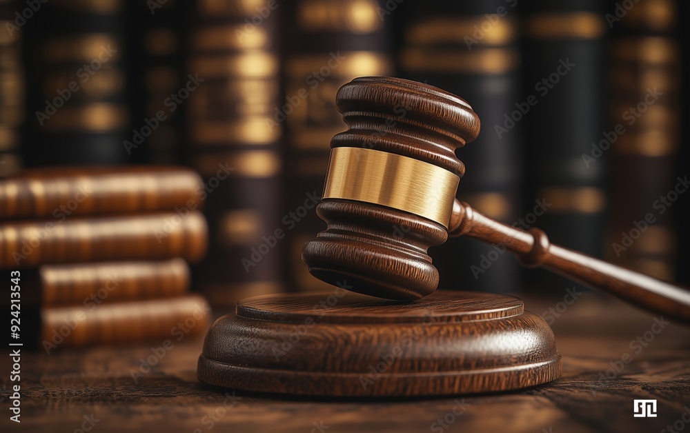 Gavel and Law Books on Wooden Table Gavel and Law Books on Wooden Table