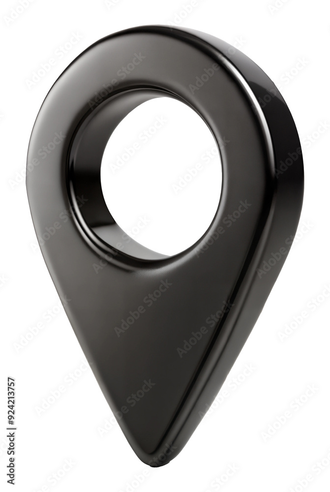 Shiny black location pin icon with round center isolated on transparent background Shiny black location pin icon with round center isolated on transparent background