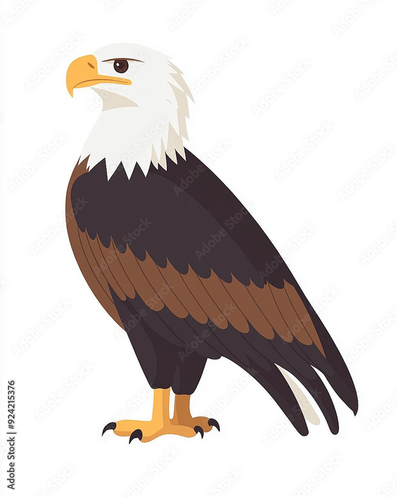 Fototapeta premium side view detailed design full body perched all American bald eagle business logo. 4k full hd animal illustration design art isolated on white background
